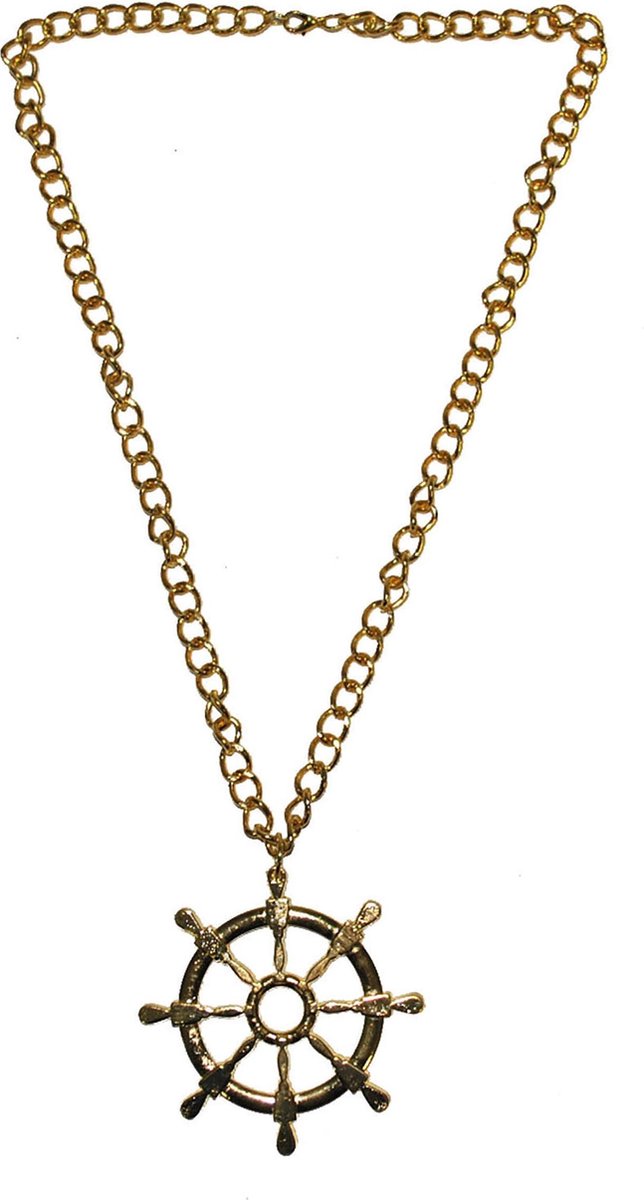 Funny Fashion Carnaval verkleed ketting - Gouden stuurwiel - kapitein / matroos - sieraden - matrozen - zeeman