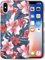 Bloemen Flower Backcover | Apple iPhone X | iPhone XS | Hard Case| Rood - Groen - Wit Hoesje
