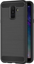 Geborsteld Hoesje voor Samsung Galaxy A6 Plus (2018) Soft TPU Gel Siliconen Case Zwart iCall