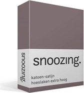 Snoozing - Katoen-satijn - Hoeslaken - Extra Hoog - Eenpersoons - 80x200 cm - Taupe