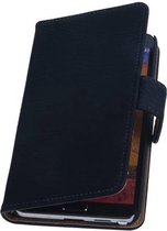Samsung Galaxy Note 3 Neo - Hout Donker Blauw Booktype Wallet Hoesje