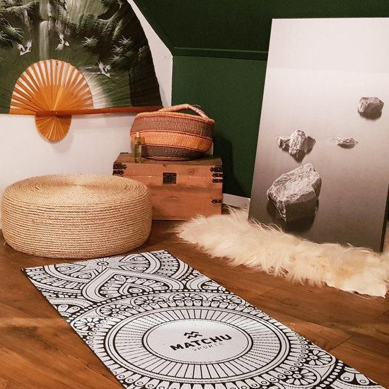 Tapis de yoga antidérapant Matchu Sports - Noir avec mandala - 172 x 61 x 0,6 cm