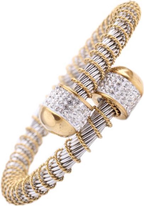 Stalen armband van top kwaliteit - zilverkleurig met goudkleurig - open design - 25 cm