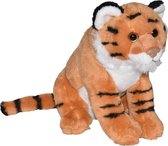Pluche bruine tijger knuffel met geluid 20 cm - Tijgers jungledieren knuffels - Speelgoed voor kinderen
