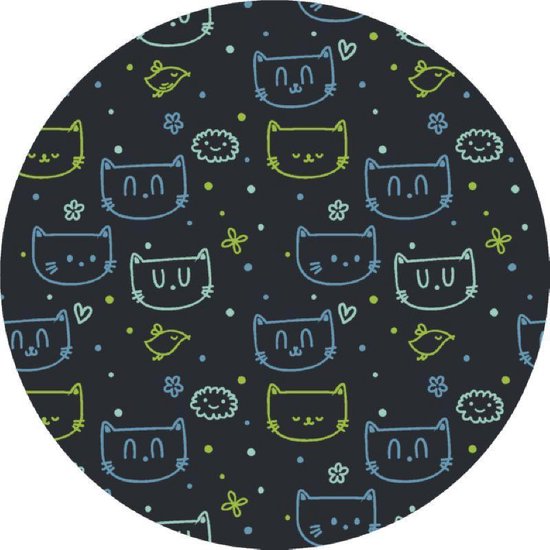 Mat, Vloermat, Vloerkleed, Tapijt, Kind - Kinderkamer Kat - Rond - Wasbaar - Antislip -150 x 150 cm