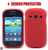 Silicone gel hoesje rood Samsung Galaxy Fame s6810 + screenprotector