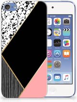 Geschikt voor iPod Touch 5 | 6 Uniek TPU Hoesje Black Pink Shapes