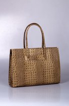 Dames -laptoptas- leer - Aktetas -  geschikt voor 15" laptop taupe Italiaans leder met krokoprint by Viabologna