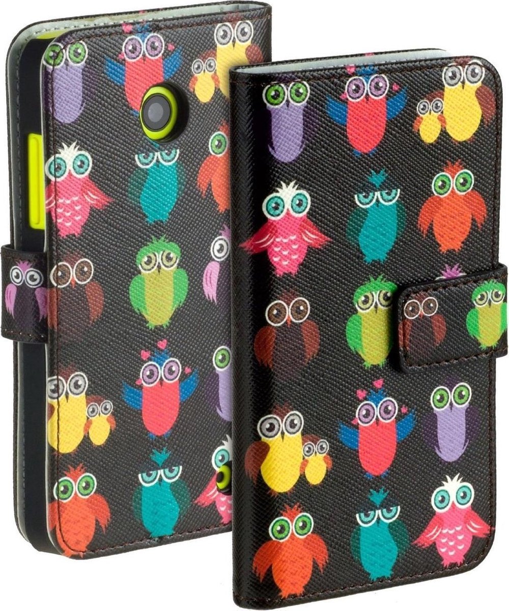Uil Zwart Microsoft Lumia 535 Bookcase Flip Cover Wallet Hoesje