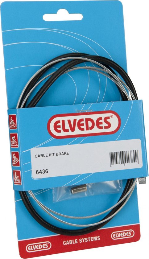 Elvedes kabelset rem 6436 met zilveren uiteinden, verpakt in blauwe kaart.