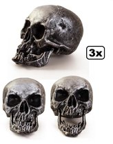 3x Skelet hoofd 18 cm. zilver