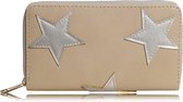 Trendy zandkleur portemonnee met opgestikte metallic sterren | PU | 19x11 cm | 14 vakjes