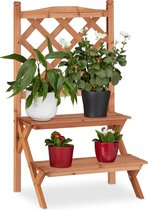 Relaxdays bloementrap dennenhout - plantentrap met rankhulp - 2 etages - plantenetagere - M