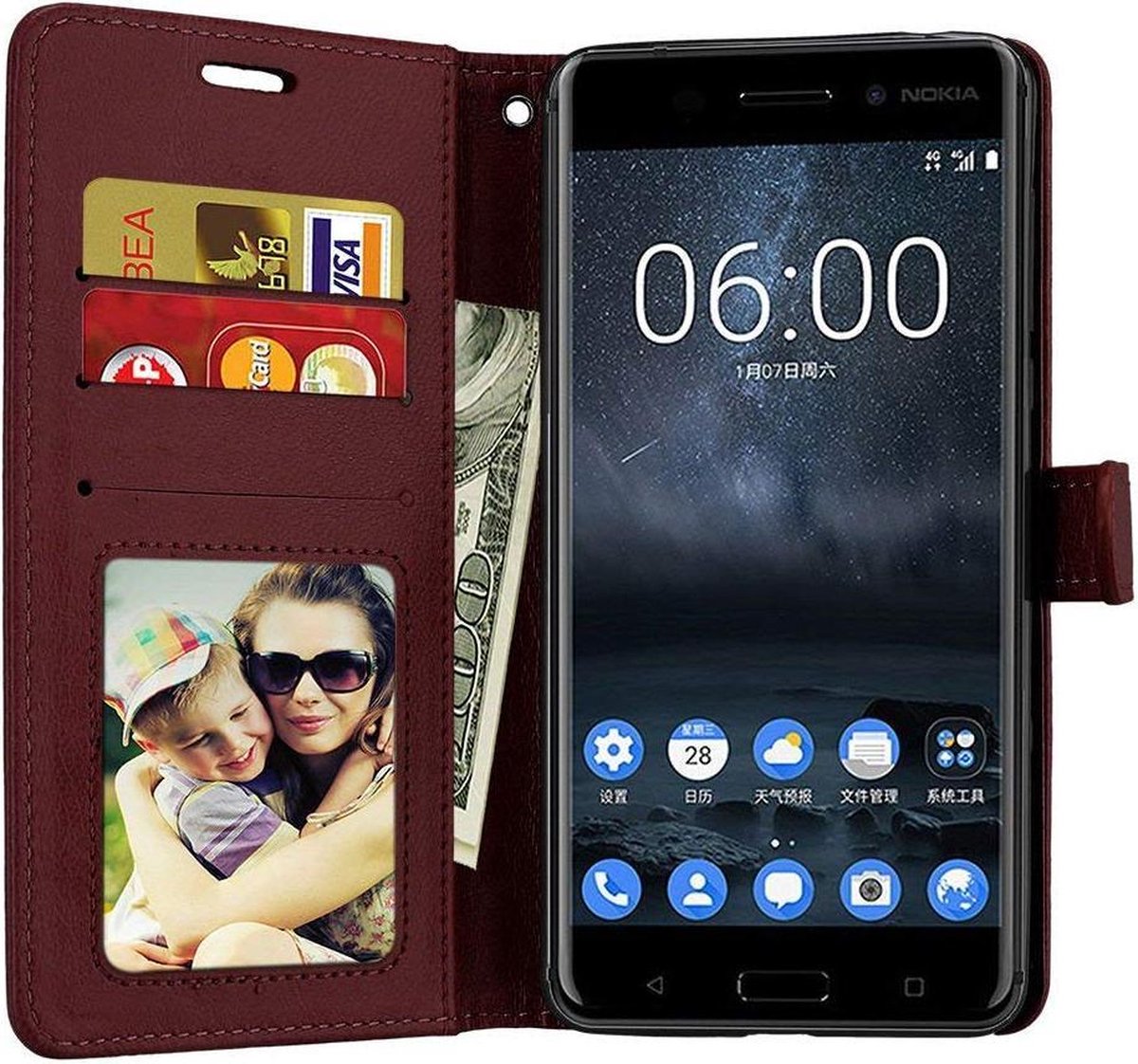 Telefoonhoes Geschikt voor: Nokia 5.1 portemonnee hoesje - Bruin