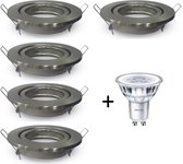 Dimbare Philips GU10 Inbouwspot | 4.4W Extra warm wit | Zilver mat rond| Set van 5 stuks