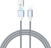 Hoco Lightning Kabel Magnetisch 100CM Nylon Geschikt voor iPhone / AirPods - Grijs