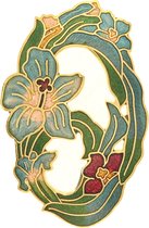 Behave Broche ovaal narcis blauw groen emaille