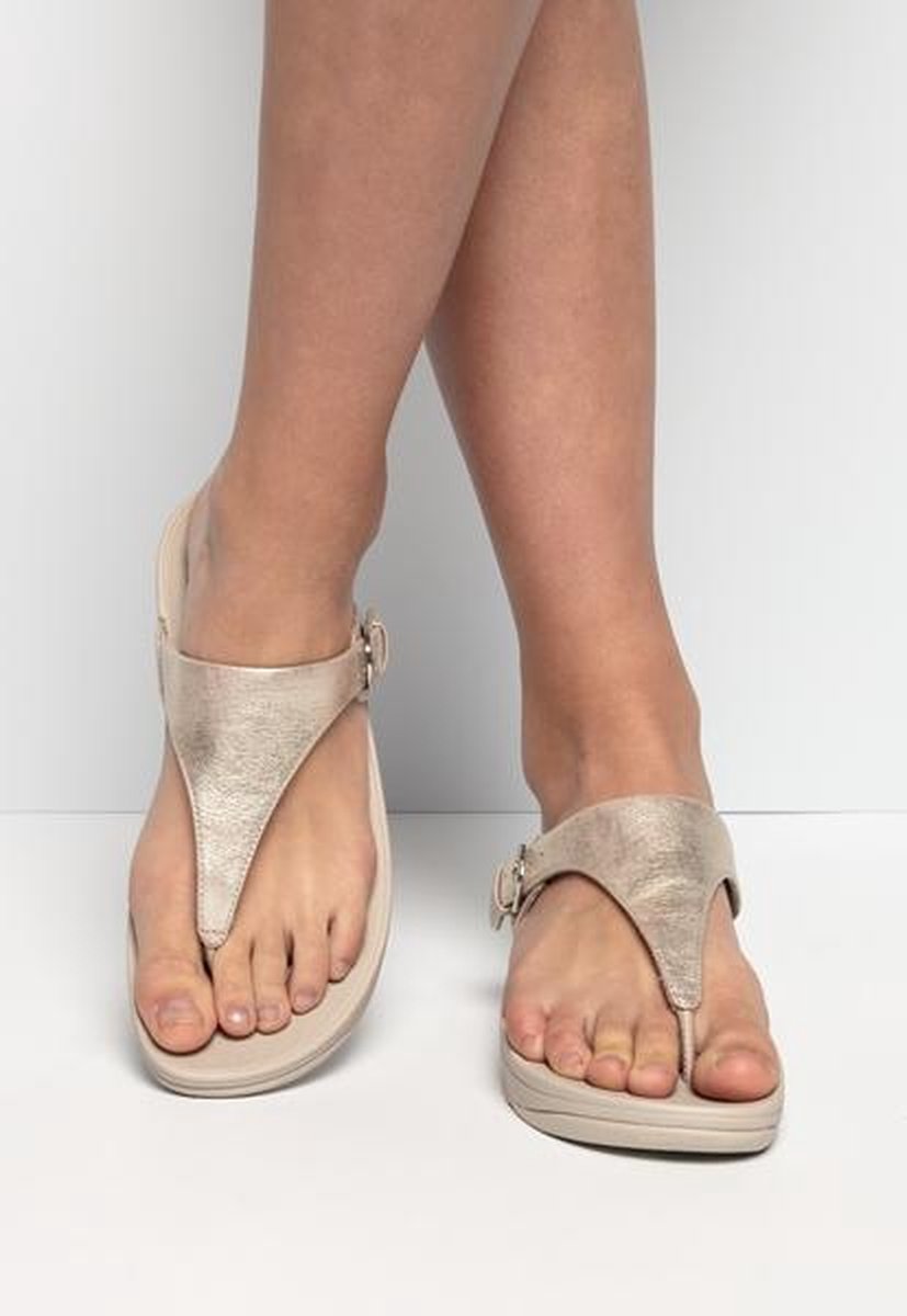 FitFlop™ Skinny™ Toe Thong Sandals Leather Silver - Maat 38 | bol.com