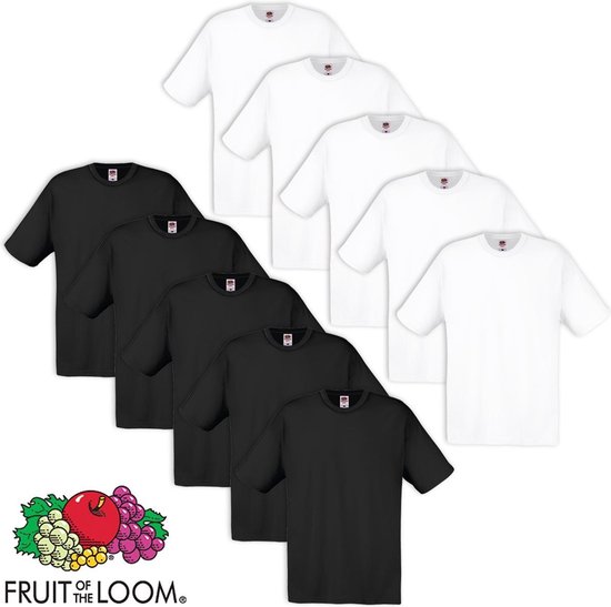 Fruit of the Loom T-shirt maat S 100% katoen 10 stuks (5 wit/5 zwart)