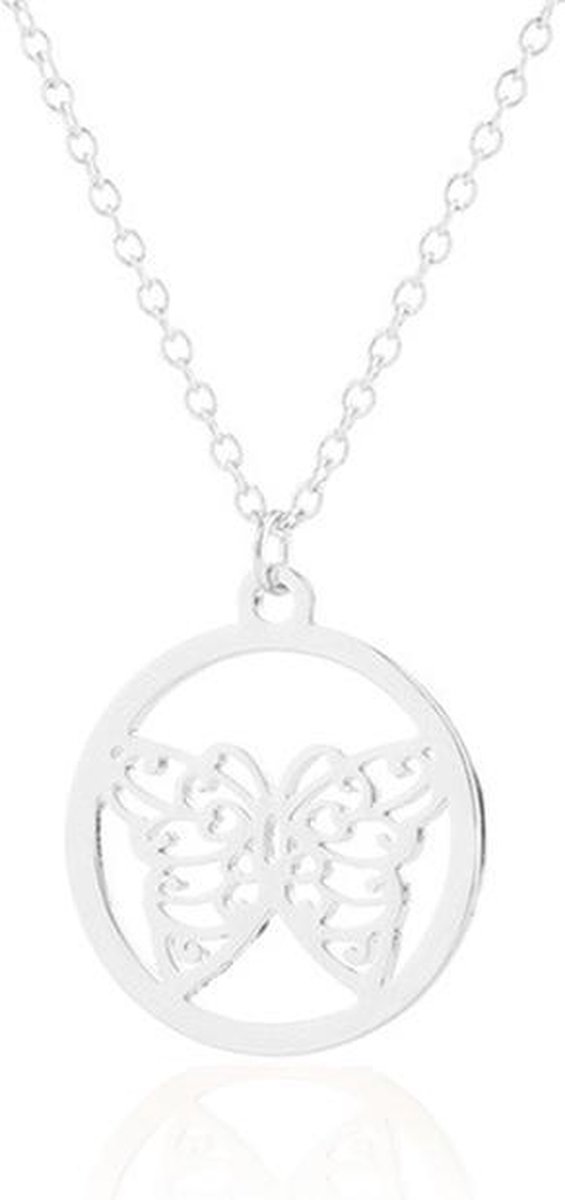 24/7 Jewelry Collection Vlinder Ketting - Cirkel - Zilverkleurig