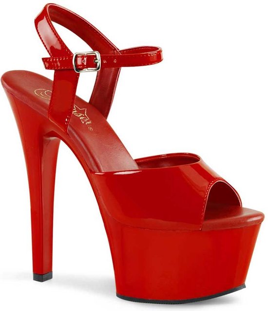Aspire-609 stiletto pumps hoge hakken sandal with ankle strap red patent - (EU 40 = US 10) - Pleaser