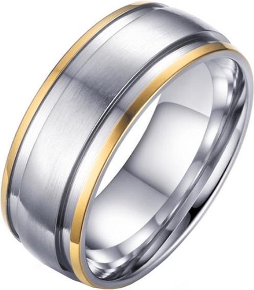 toekomst Boren leerboek Mannen ring zilver mat met goud-18mm | bol.com