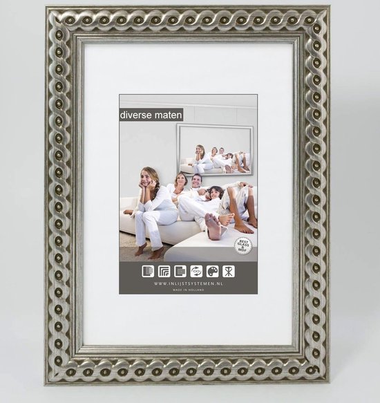 Fotolijst Hout - 50x70 cm - Gevlochten Zilver - Ornament - Wissellijst - Fotokader met Helder Glas