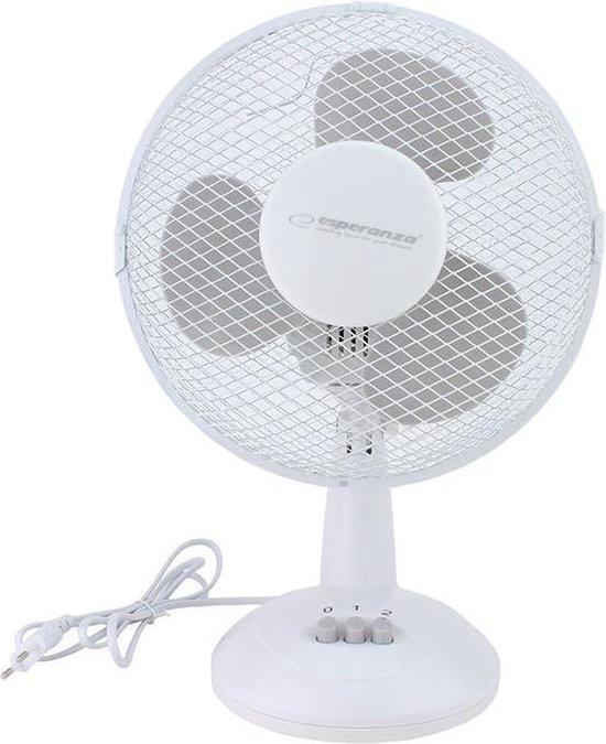 Tafelventilator 23 cm 30W 2 snelheden wit grijs stil verstelbaar 90° rotatie antislip basis oververhitting bescherming