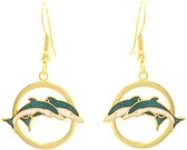 Behave® Dames Oorbel hanger dolfijnen groen blauw wit