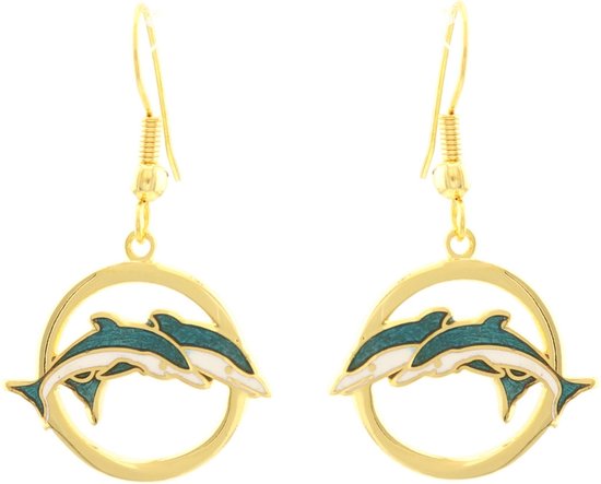 Behave® Ladies boucle d'oreille pendentif dauphins vert bleu blanc | bol.com