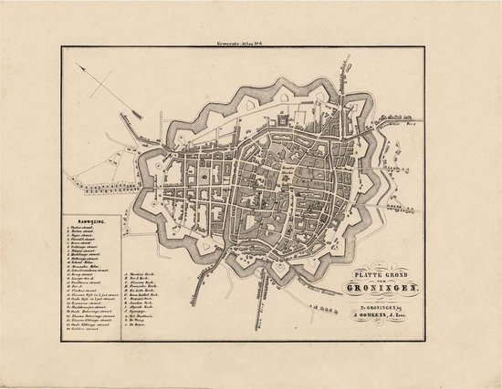 Historische kaart, plattegrond van de stad Groningen in Groningen uit 1867 door Kuyper van Kaartcadeau.com