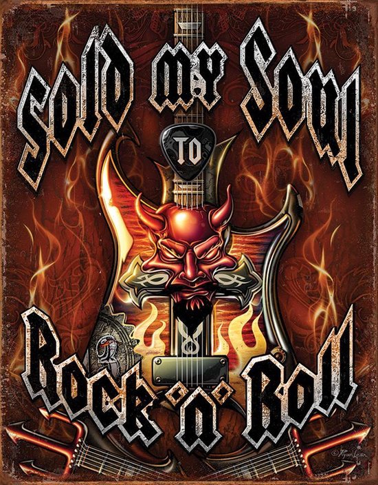 Signs-USA Sold my Soul to Rock 'n Roll - muziek - wandbord - 40 x 30 cm