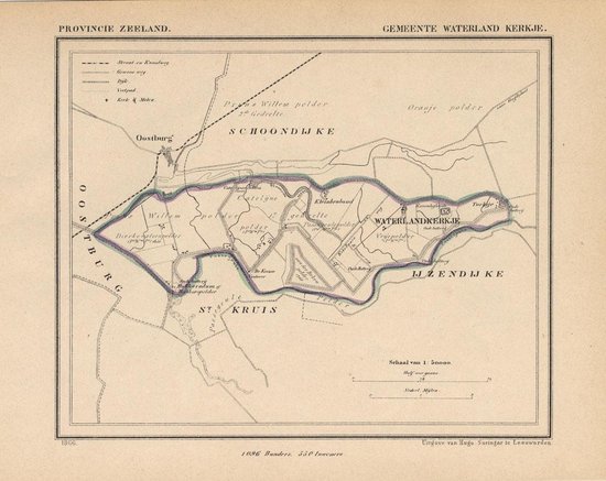 Historische kaart, plattegrond van gemeente Waterland Kerkje in Zeeland uit 1867 door Kuyper van Kaartcadeau.com
