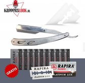 Kapperslook - Klassiek Barbiersmes - Klassiek Scheermes - Klassiek open Scheermes - Razor RVS - Shavette - Klapmes - Kappersmes - Safety razor + 10 Rapira Platinum Lux Scheermessen