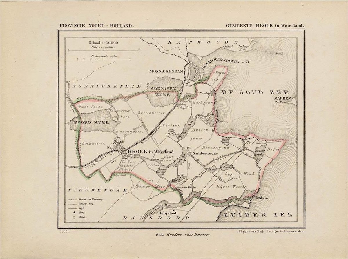 Historische kaart, plattegrond van gemeente Broek in Waterland in Noord  Holland uit... | bol.com