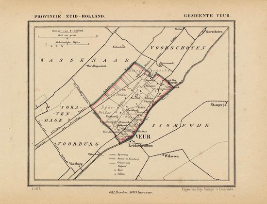 Historische kaart, plattegrond van gemeente Veur in Zuid Holland uit 1867 door Kuyper van Kaartcadeau.com
