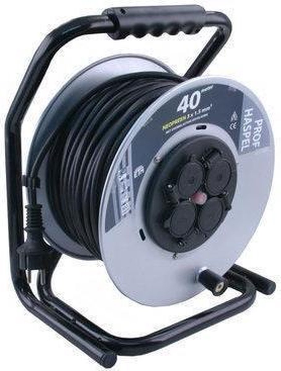 Q-Link kabelhaspel - prof - randaarde - 3 x 1.5 mmÂ² - 40 m - zwart