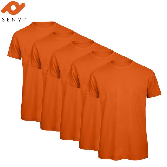 Senvi 5 pack T-Shirt -100% biologisch katoen - Kleur: Urban Oranje - L