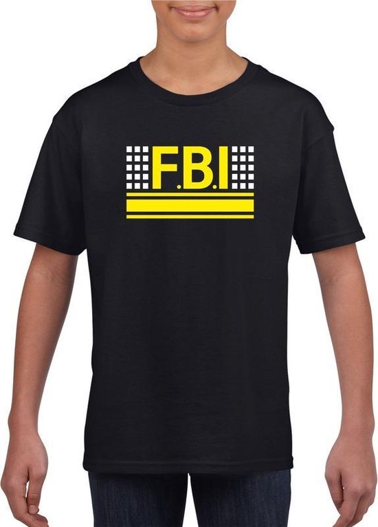 Politie FBI logo zwart t-shirt voor jongens en meisjes - Geheim agent verkleedkleding 158/164