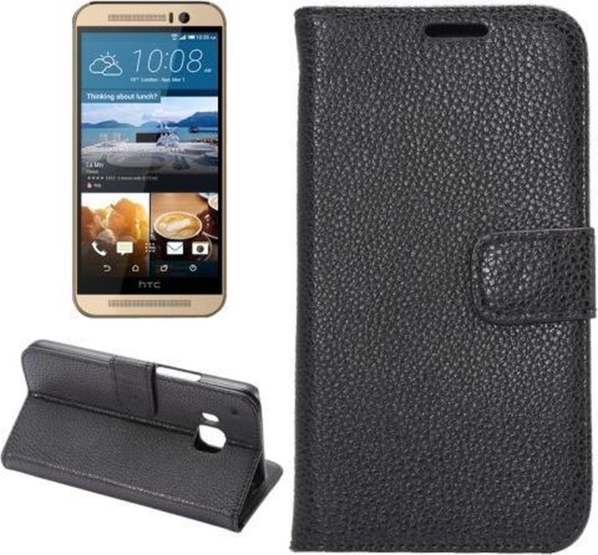 HTC One M9 - Flip hoes cover case - PU leder - PC - zwart