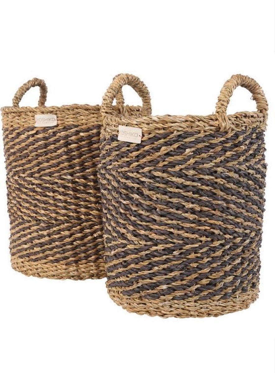 Yoshiko - Datong M - Rieten opbergmand met handvaten - naturel/zwart - zeegras