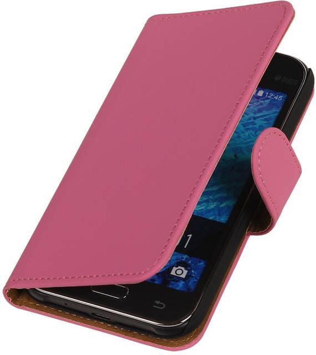 Effen Roze Samsung Galaxy J1 (2015) - Book Case Wallet Cover Hoesje