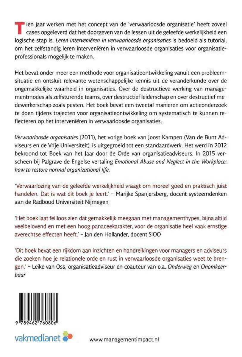 Leren interveniëren in verwaarloosde organisaties - back cover