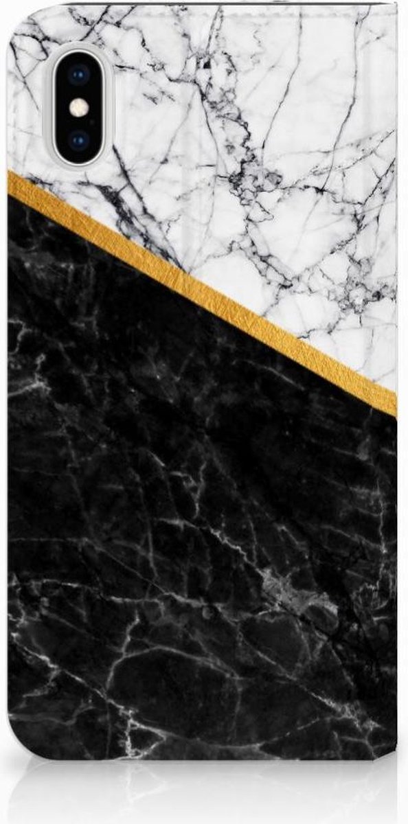 Apple iPhone Xs Max Standcase Marmer Wit Zwart - Origineel Cadeau Man