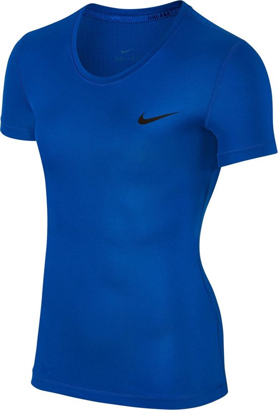 Nike Pro Dri-Fit Hardloop T-shirt Dames Sportshirt - Maat M - Vrouwen -  blauw/zwart | bol.com