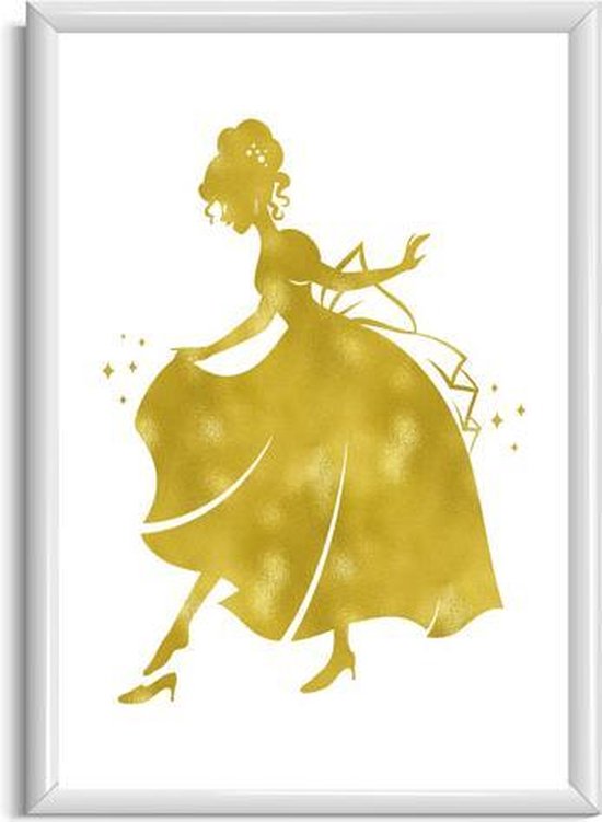 publiek Iedereen ~ kant Meisjes kinderkamer poster - prinses cinderella - silhouette met goudfolie  - A4 | bol.com