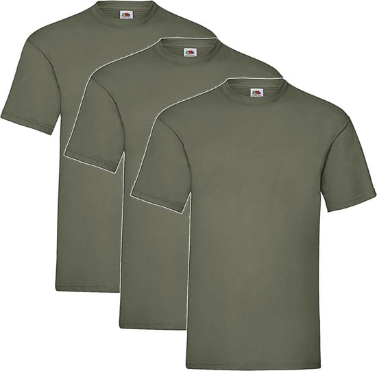 3 Pack Classic Olive Shirts Fruit of the Loom Ronde Hals Maat M Valueweight
