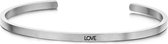 Key Moments 8KM-B00007 - Stalen open bangle met tekst - love - zirkonia - one-size - zilverkleurig