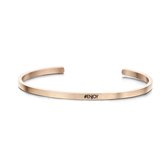 Key Moments 8KM-B00174 - Stalen open bangle met tekst - #enjoy - zirkonia - one-size - rosékleurig