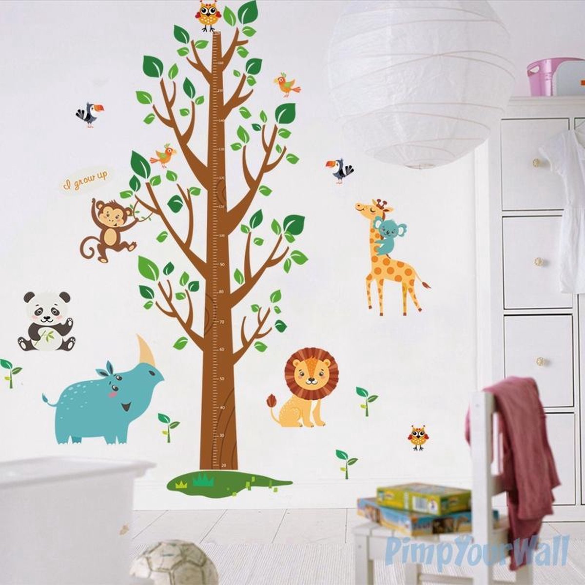 Muursticker Groeimeter Boom met Dieren